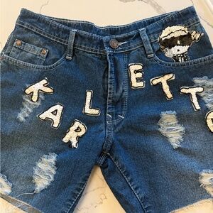 Stylish Blue Jean Shorts with Embroidered Design